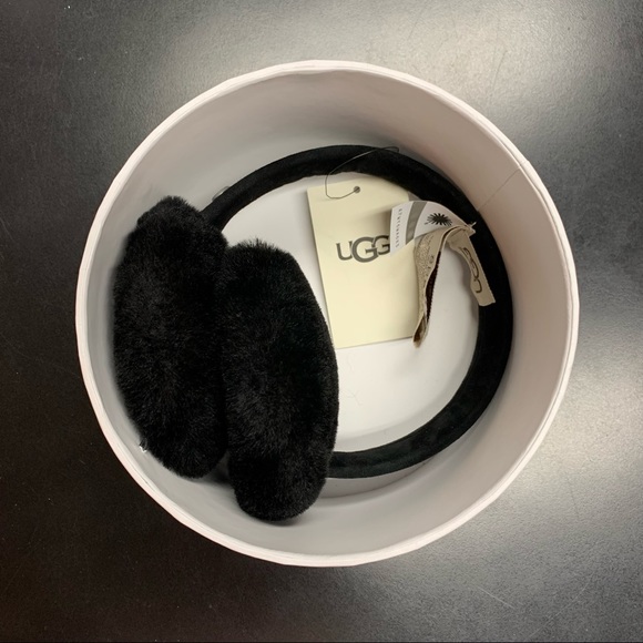 Ugg Women's Black Shearling Ear Warmers Muffs- NIP - Picture 4 of 6